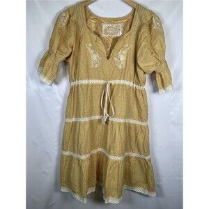 Moon Collection Smocked Embroidered Front Tie Swiss Dot Lined Cotton Dress Med